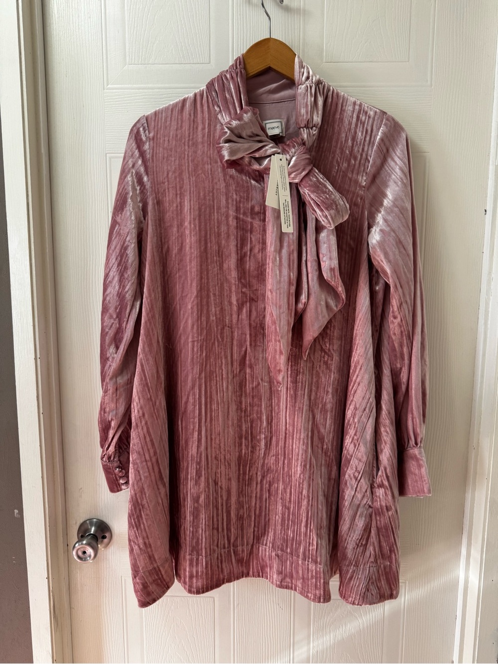 Maeve Dusty Rose Velvet Tie-Neck Tunic